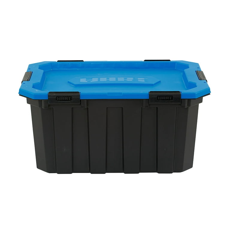 HART 27 Gallon Heavy Duty Latching Plastic Storage Bin Container, Black,  Set of 4