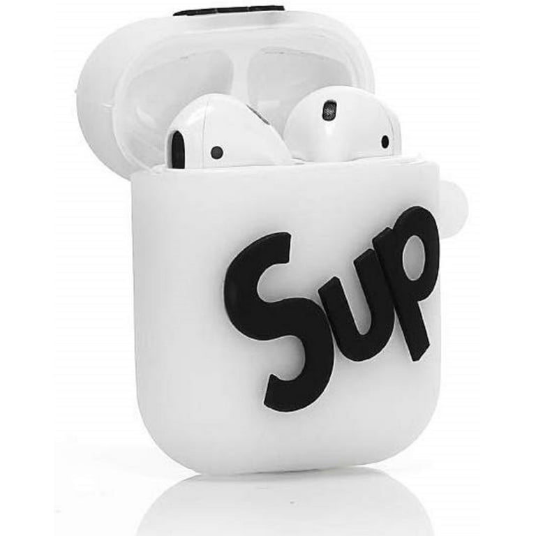 AirPods Silicone Case Protective Cover Silicone 3D Luxury Classic Design  Cover Compatible with Apple AirPods 1 & 2 *#White Sup 
