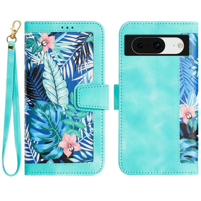 Compatible with Google Pixel 8 Vintage Flower Wallet Case Magnetic Closure Cover with Card Slots