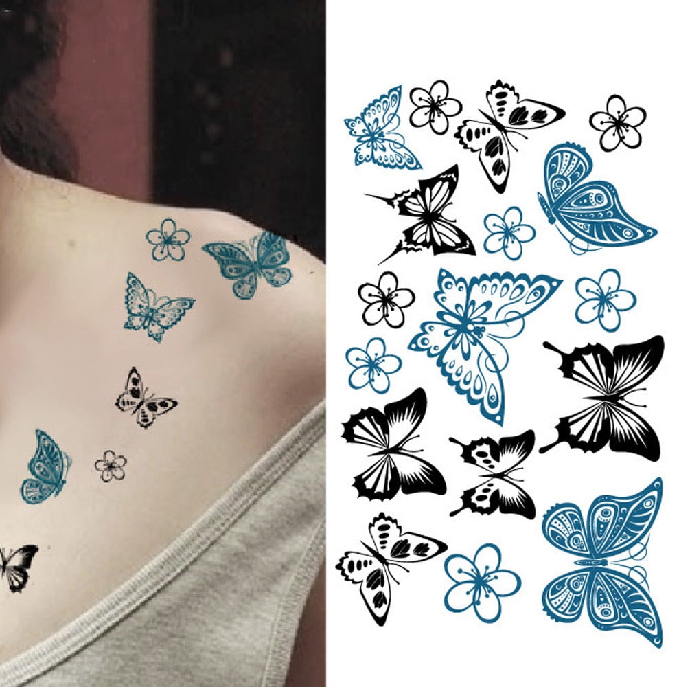 TYMEIK Butterfly Temporary Tattoo, 3D Stickers Tattoo, Butterflies and  Flowers Temporary Tattoos Stickers, Colorful Body Art Temporary Tattoos for  Women Kids 