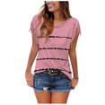 thumbnail image 1 of Blusa de manga corta con cuello redondo y borlas a rayas para mujer OAVQHLG3B Store  lin121212, 1 of 4