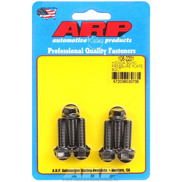 ARP Auto Racing Clutch Pressure Plate Bolt 108-2201 For Use With Single Overhead Cam D Series Honda; 8 Millimeter x 1.25 Thread Size; 180000 PSI Tensile Strength; Hex Style Head Type; Set of 6