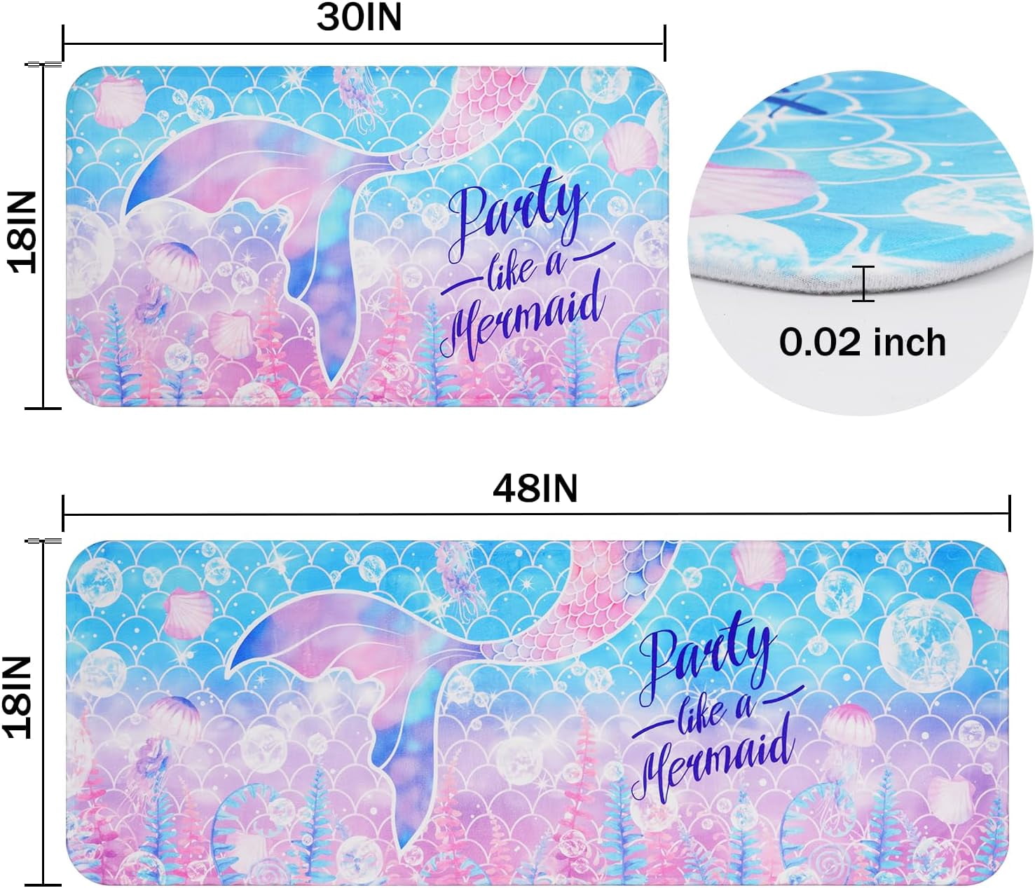 Mermaid Bathroom Rug Sets of 2, Soft and Absorbent Bath Mats for Girls, Washable Bath Mats Non Skid for Bedroom Living, Mermaid Bathroom Decor, 17.3"x 30" +17.3"x 47"