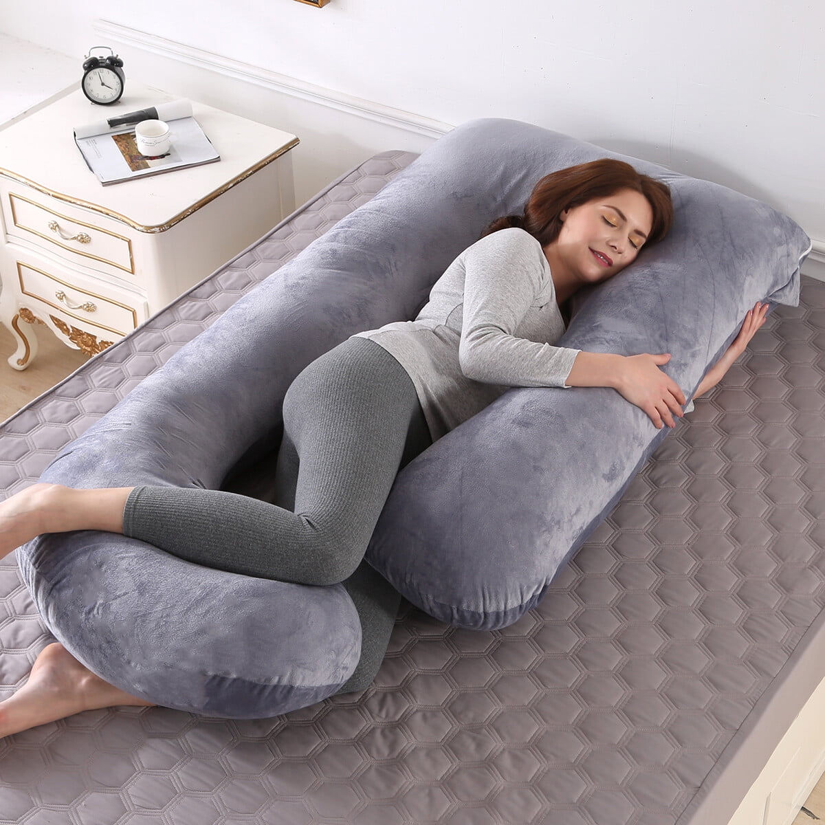 TOPCHANCES Pregnancy Pillow, J Shaped Full Body Soft Maternity Pillow with Removable Velvet Cover, 27*57inch, Dark Gray