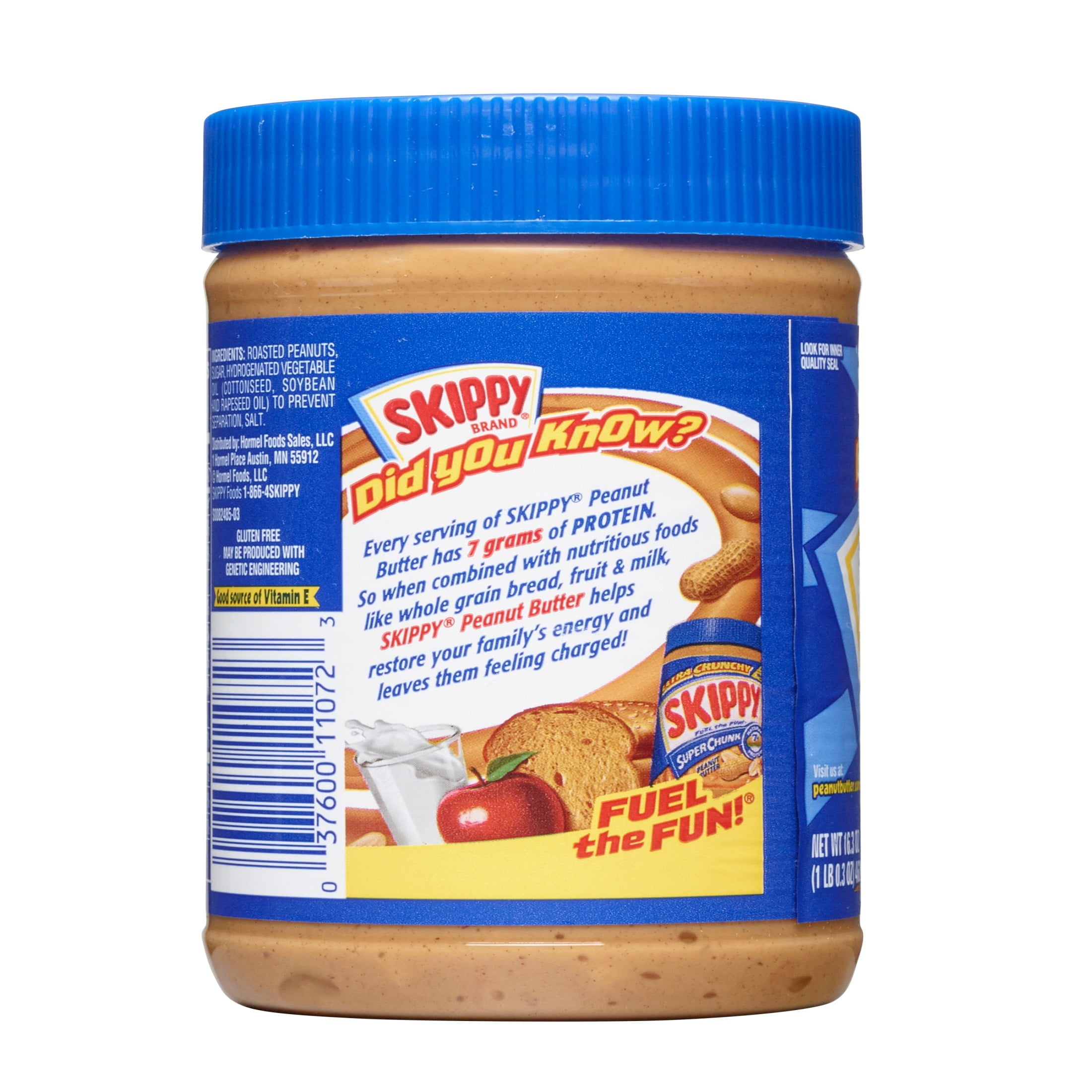 (4 pack) SKIPPY SUPER CHUNK Peanut Butter, 7 g Protein Per Serving, Shelf-Stable, 16.3 oz Plastic Jar