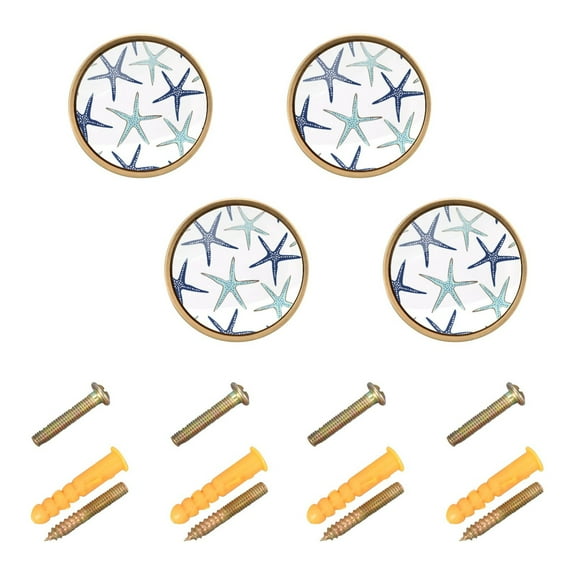 Beach Coastal Starfish Navy Blue and Turquoise Cabinet Knobs Kitchen Drawers Knobs Door Round Pulls Knob Handles Dresser Cupboard Wardrobe Decorative Set of 4