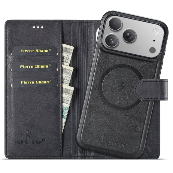 Detachable Magnetic Wallet Case for iPhone 18 Pro Max, Compatible with MagSafe, RFID‑Blocking 3 Card Slots 1 Cash Pocket, 2‑in‑1 Folio Case with Kickstand Protective Phone Cover, Black