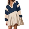 thumbnail image 2 of DailyTrove Women's Two-Tone V-Neck Mini Dress, Long Sleeve, Casual Weekend & Date Night Wear, Soft , Oversized, 2 of 6