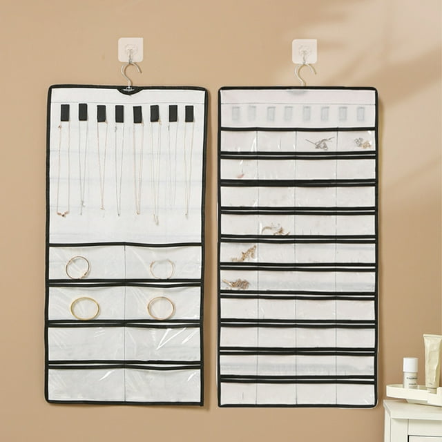 Popular Picks, Jewelry Storage Organizer, 48 Pouch Hanger, Travel Safe Roll, Wall Mount Design, For Home Office, Heavy-Duty Fabric, Hanging Display, Necklace Earring Ring Holder Akmoler