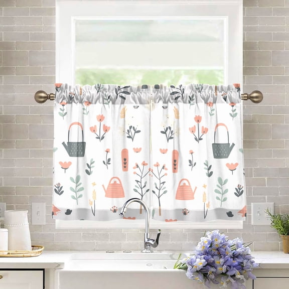 Yayeee Kitchen Curtains Tier Pair Light Filtering 27"x36" Rod Pocket Short Cafe Window Panel, Garden Pattern