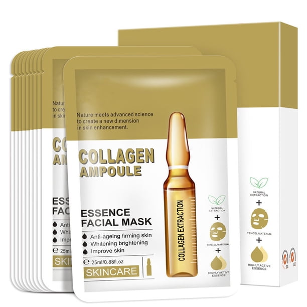 Mascarilla facial Beauty Peel Off con ampolla de colágeno, ilumina, reduce los poros y combate el envejecimiento prematuro, 10 unidades de 25 ml