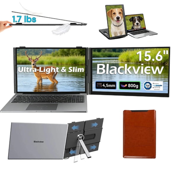 Blackview 15.6" Laptop Screen Extender, 1080P IPS Display Dual Portable Monitor for 14"-17" Laptops with HDMI/USB-C Travel Monitor Extender for Windows/Mac/Android/Switch/PS5/Xbox