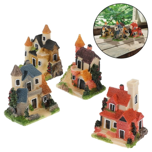 Raindrops 4pcs Mini Resin House Tiny House Ornament Tiny Fairy Cottage Cabins for the Garden