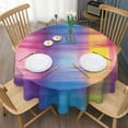 thumbnail image 3 of Colorful Watercolor Stripe Pattern Round Tablecloth 60"x60",Wrinkle Wipeable Table Cloth for Kitchen Dining Room Picnic Patio Party, 3 of 6