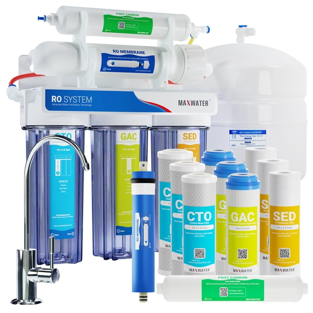 Max Water 5-Stage Home Drinking Reverse Osmosis System 50 GPD with 12 Water Filters