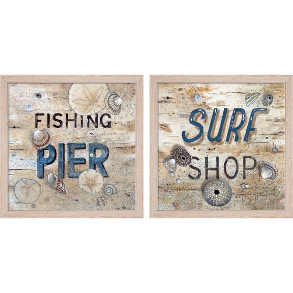Great Art Now Fishing Pier & Surf Shop by Arnie Fisk, 2 Piece Framed Art Set Each 13"W x 13"H