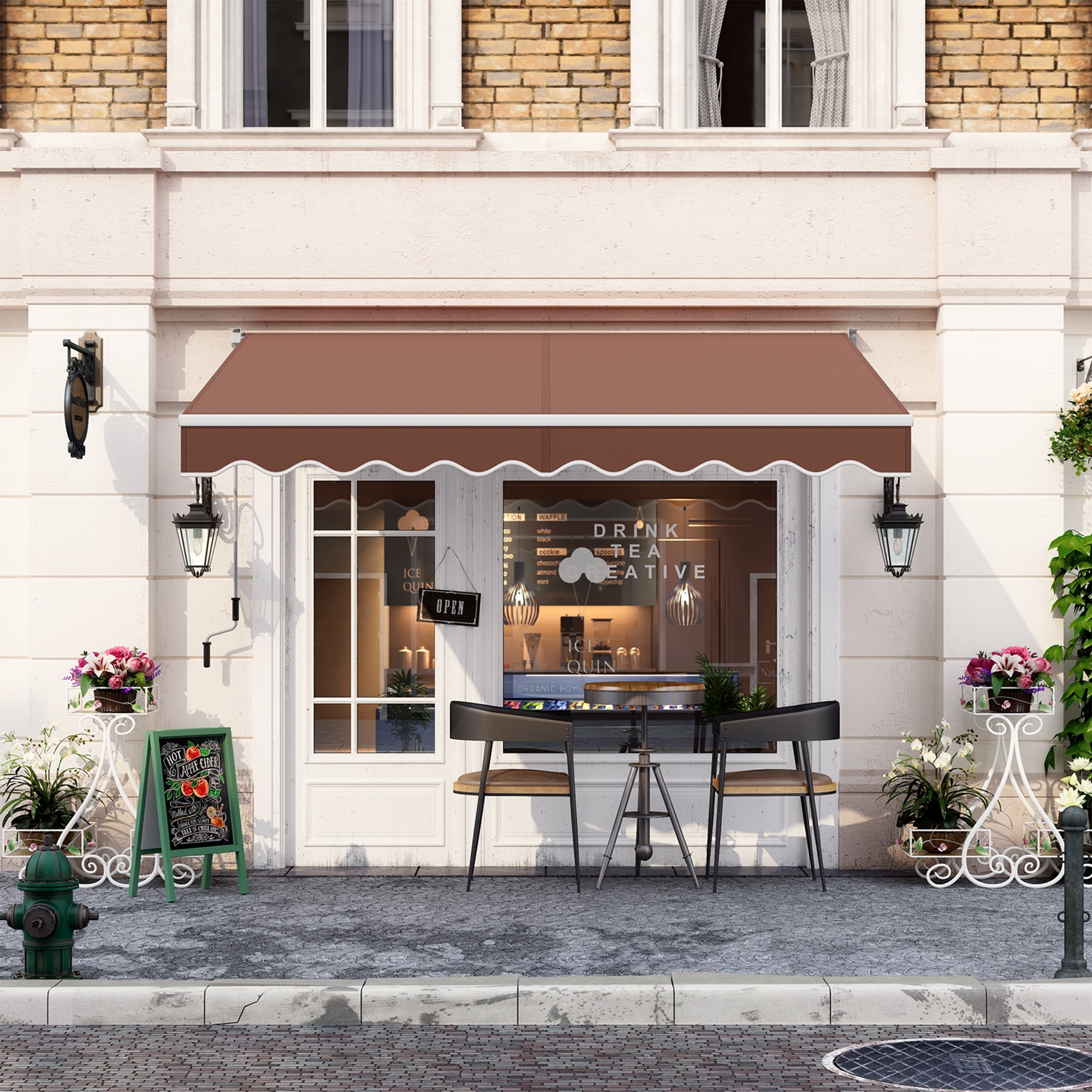 Gymax Fashion 8' x 6.6' Patio Retractable Awning Sunshade Shelter w/Manual Crank Handle Coffee
