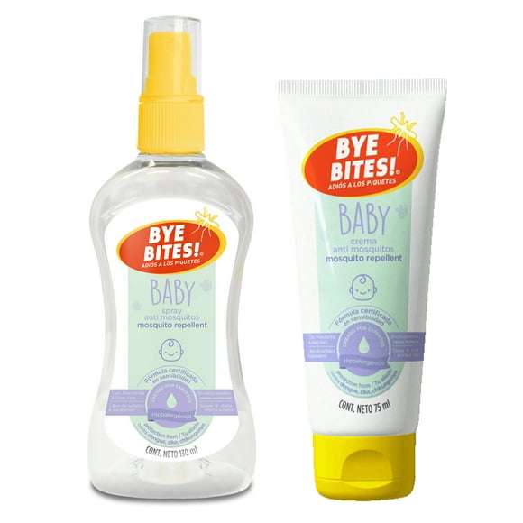 BYE BITES Repelente de Mosquitos Baby para Bebe 130ml + Repelente de Insectos En Crema Baby 75ml - Con Manzanilla y Aloe Vera BYE BITES Repelente