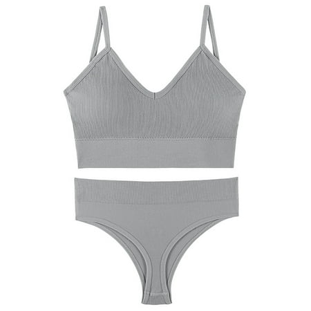 

Paille Women Bralette Wirefree Bra Set Wide Shoulder Straps Bralettes Lightweight Full Coverage Bras+Briefs Home Gray L: 138-166 lb