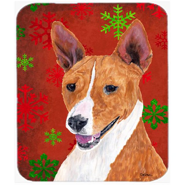 Basenji Red And Green Snowflakes Holiday Christmas Mouse Pad, Hot Pad Or Trivet