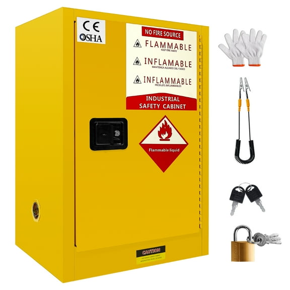 12 Gallon Flammable Storage Cabinet, 35H x 23.23W x 18.11D Galvanized Steel Fireproof Safety Cabinet, Adjustable Shelf OSHA-Compliant Hazardous Storage for Commercial Industrial and Home Use