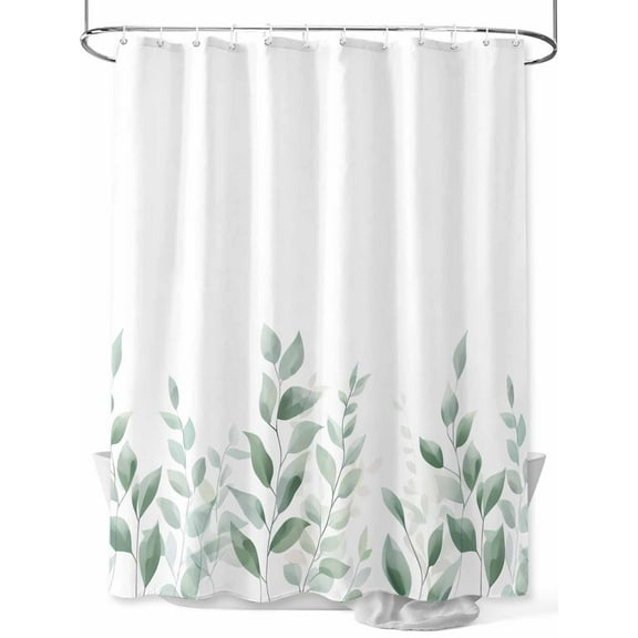Shower Curtain Watercolor Leaves Shower Curtains for Bathroom, Waterproof Polyester Shower Curtain Set with Hooks, Standard Size 72" x 72" Green