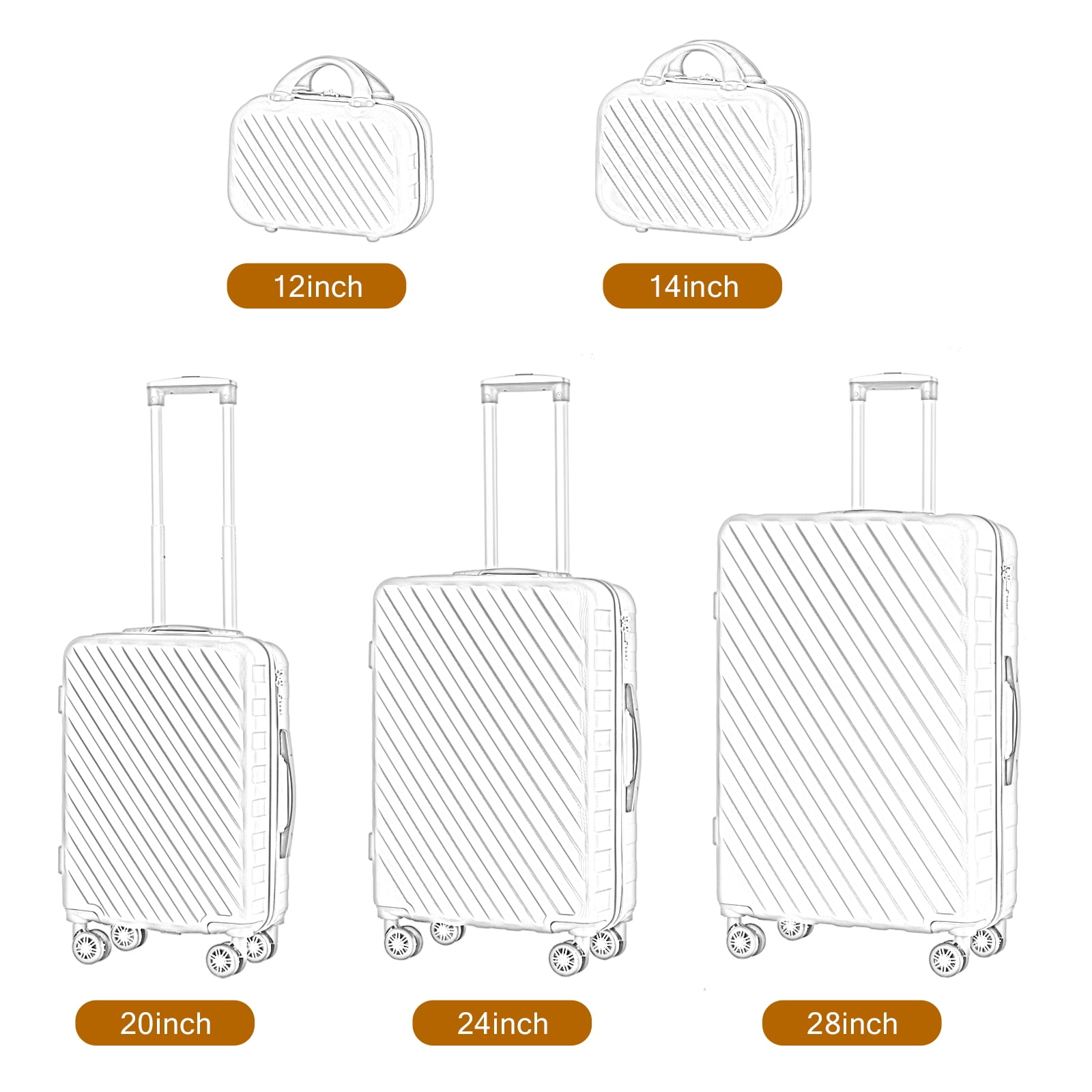 Hikolayae Rancho Elite Collection Hardside Spinner Luggage Sets in Silver, 5 Piece - TSA Lock