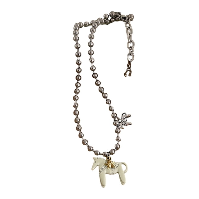 Collar con colgante de caballo recubierto, collar con dije de caballo de colores brillantes, collar de cadena de cuentas para mujeres y hombres, regalo de cumpleaños para San Valentín