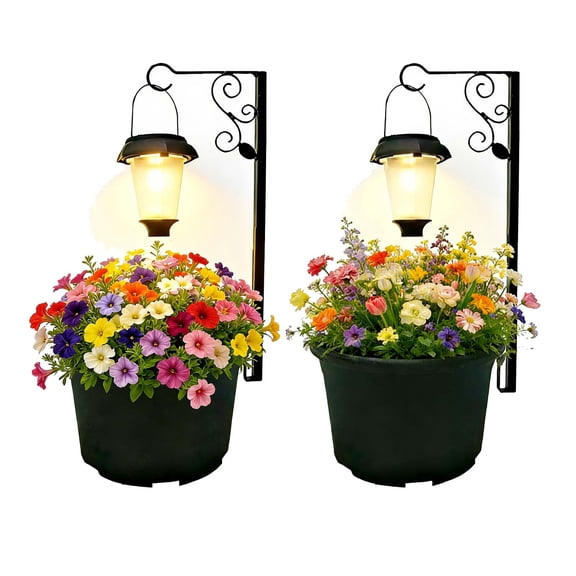KOYPTL 2PCS Solar Lamp Post Light with Planter,2 in 1 Outdoor Flower Pots,Waterproof Warm White Lamps,Freestand LED Planters for Garden Patio Yard Front Porch Door Decor Easy Install without Flowers