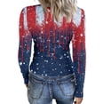thumbnail image 4 of Women's Casual Fashion Round Neck Independence Day Print Long Sleeve Ribbed Top Blue L, 4 of 6