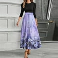 thumbnail image 2 of WTOBBY Women's Elegant Floral Stitching Belted Round Neck 3/4 Sleeve Dress, Fashion Casual Midi Dress with Feminine Details for Summer,Purple S, 2 of 4