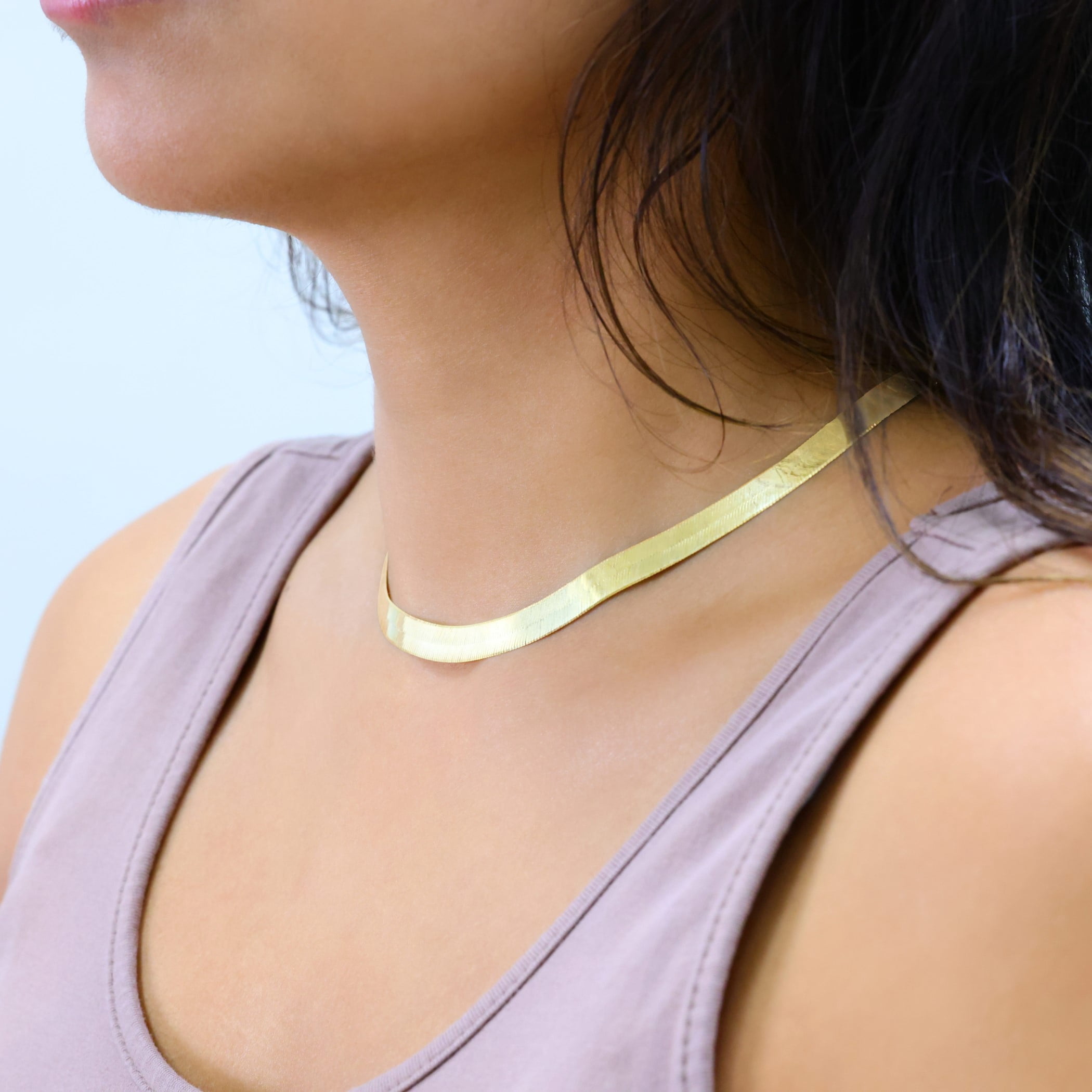Nuragold 10k Real Yellow Gold Solid Herringbone Flexible 7mm Chain Necklace (16"-24") Italian Jewelry for Men & Women