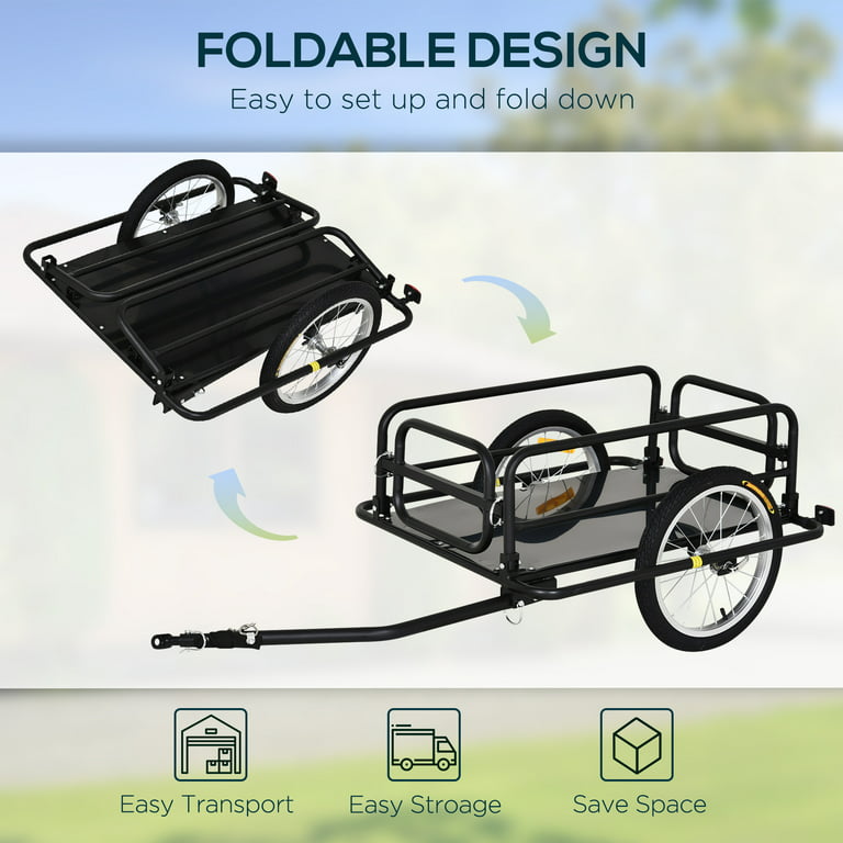 Aosom Foldable Bike Cargo Trailer Bicycle Cart Wagon Trailer with Hitch,  Black 