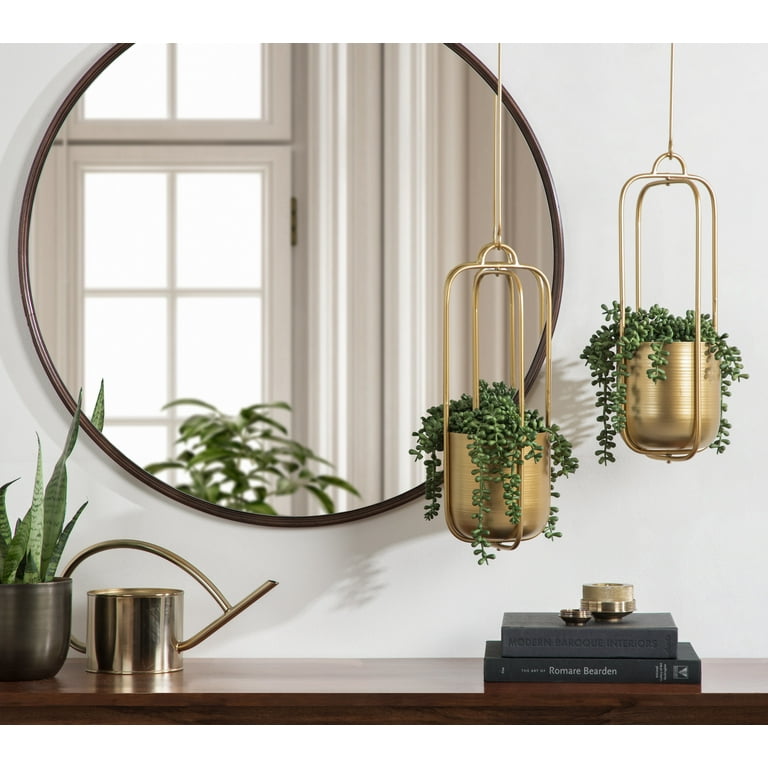 Kate and Laurel Nobrey Modern Hanging Planters, Set of 2, Gold, Metal  Hanging Plant Pots for Indoor Plants - Walmart.com