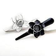 Set of 2 Gorgeous Flower Hair Clips - Black and White