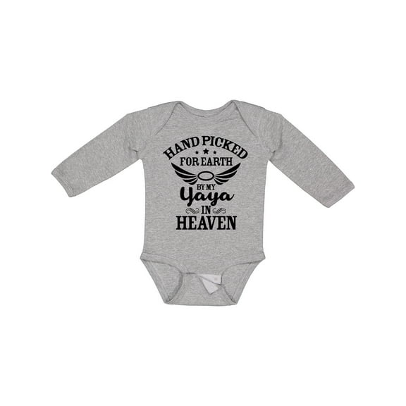 Inktastic Handpicked for Earth by My Yaya in Heaven with Angel Wings Boys or Girls Long Sleeve Baby Bodysuit
