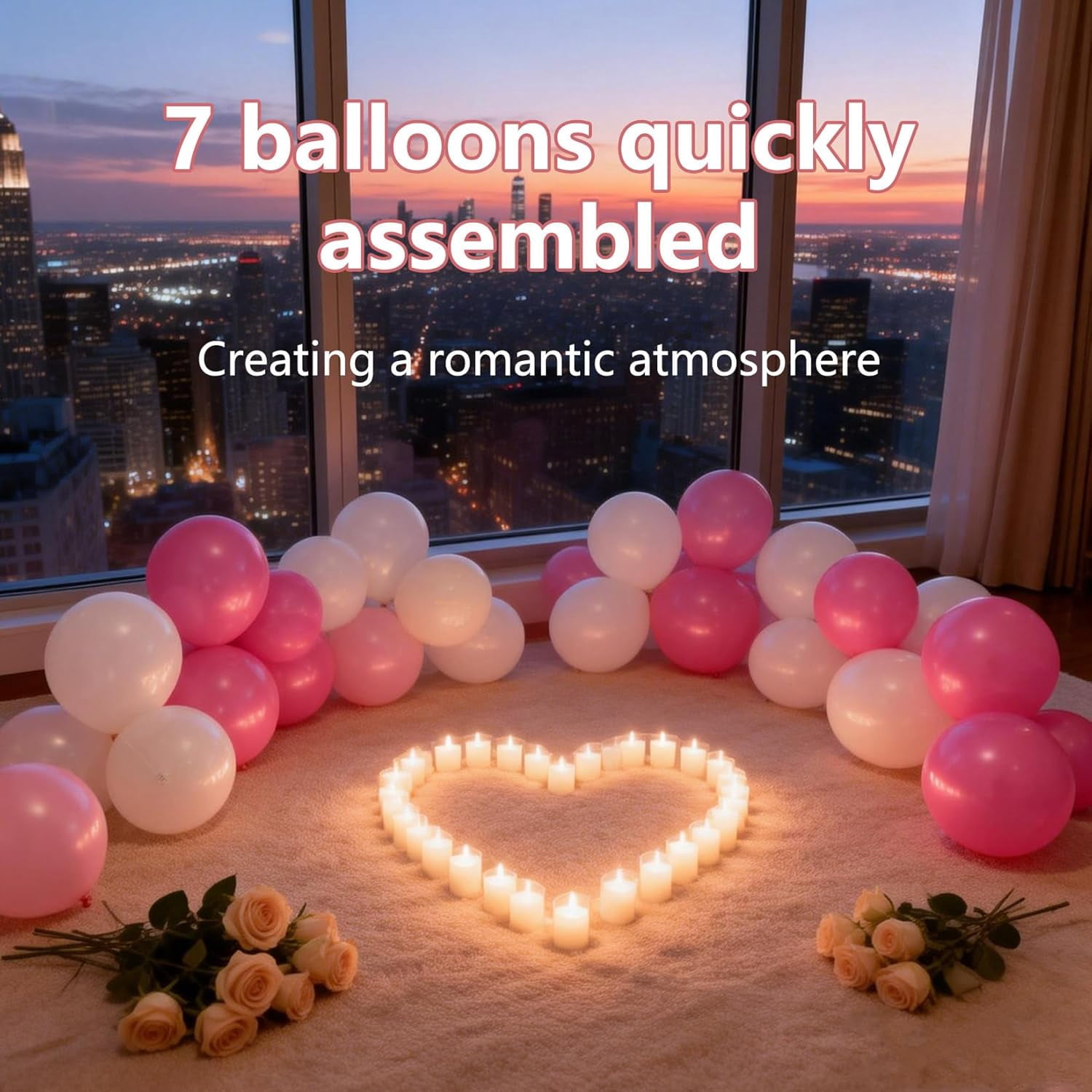 Reusable Inflatable Balloon Garland Arch Kit, 7 PCS Linked Pvc Balloons with Elastic Bands, Quick & Easy To Inflate And Set Up, for Birthdays, Weddings & Celebrations (Dark Pink,3*Pcs)