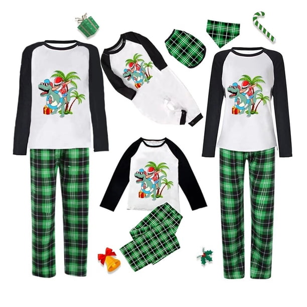 Pijamas familiares a juego de Navidad, conjuntos de pijamas verdes, Santa, dinosaurio, Verano