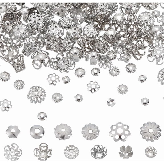 360Pcs 12 Styles Iron Bead Caps Sets Flower Platinum Spacer Beads Caps Assortment Kit Findings Accessories for Bracelet Necklace Earrings Jewelry Making DIY Crafts Supplies