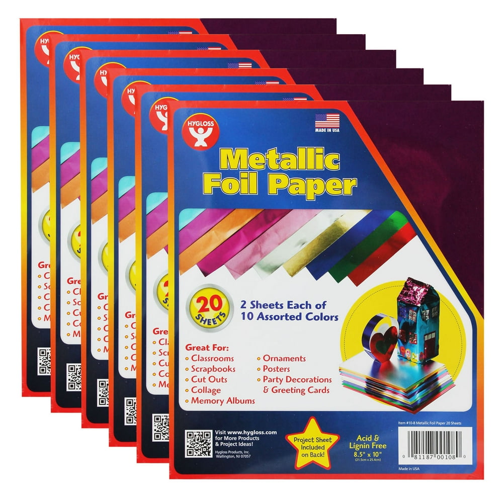 Metallic Foil Paper, 8.5" x 10", 10 Colors, 20 Sheets/Pack, 6 Packs