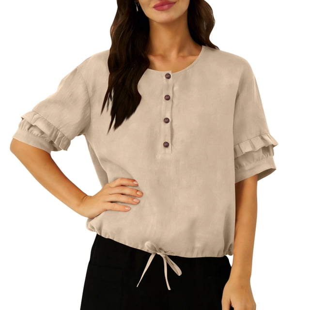 Jacenvly Hauts pour Femmes en Liquidation Mode Été Manches Courtes Col Rond Débardeur Régulier Uni Hauts pour Femmes en Liquidation