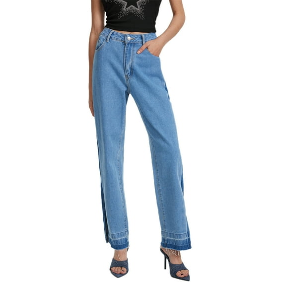 Michellecmm Women’s High Rise Slit Wide Leg Jeans Fashion Straight Loose Denim Pants Streetwear Trousers