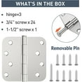 thumbnail image 7 of 3 Pack Rounded Door Hinges 4 Inch with 5/8" Radius Corner, Satin Nickel Exterior & Interior Door Hinge for Entryway, Patio, Playhouse and More, 7 of 7