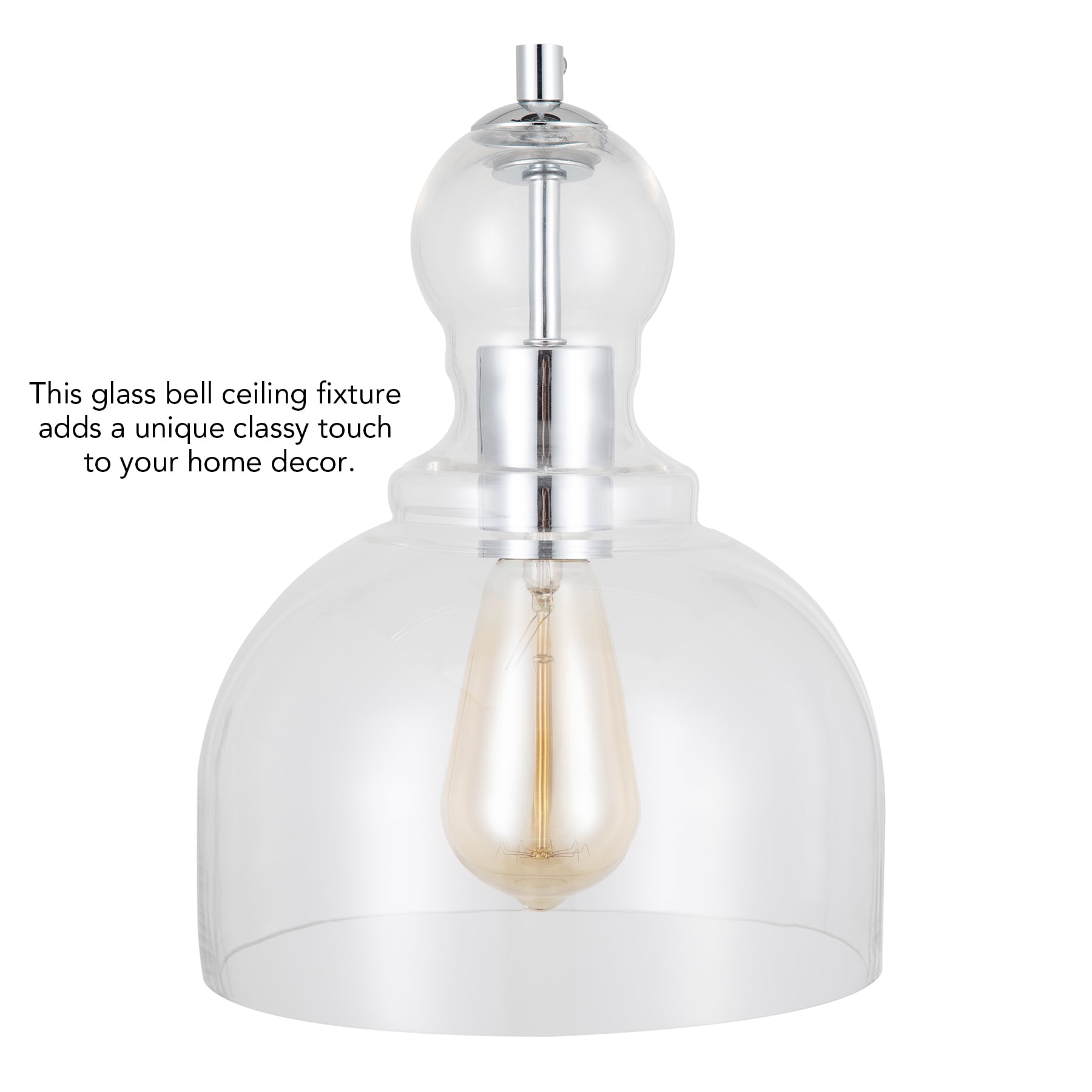 59" Pendant Light with Glass Shade & Chrome Finish for Various Home Decors