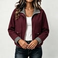 thumbnail image 4 of Mifsaly Womens Bomber Jackets Zip Up Collared Plaid Lining Windbreaker Jacket Fall Winter Windproof Comfort Daily Wear Outdoor Activity Work Office Casual Outfits Wine,XL, 4 of 5