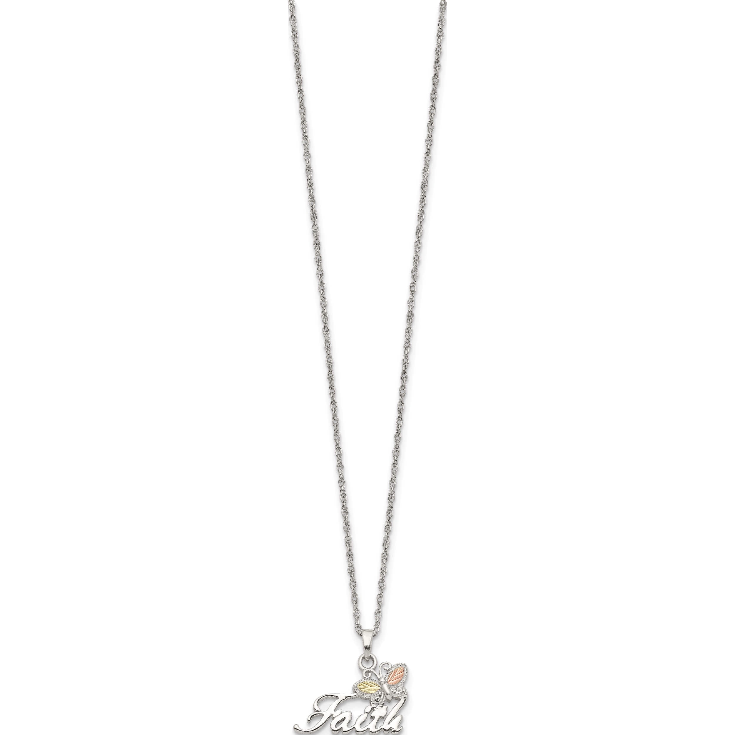 Sterling Silver & 12K Butterfly Faith Necklace Made In United States qbh176-18