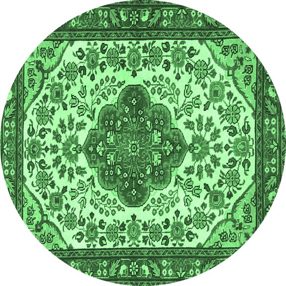 Ahgly Company Indoor Round Medallion Emerald Green Traditional Area Rugs, 3' Round