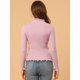 thumbnail image 5 of Suéter de mujer de corte clásico ligero de manga larga con volantes y cuello simulado  Rosa S, 5 of 6