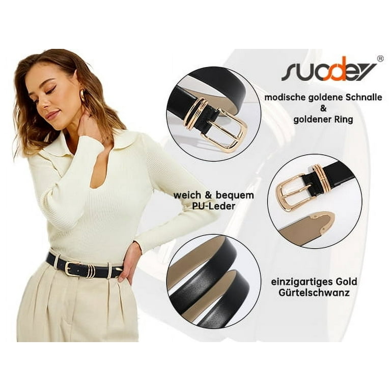 Suosdey 3-Pack Women's Leather Belts with Gold Buckle photo 3