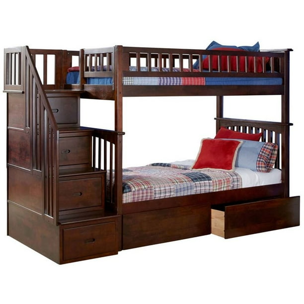 Columbia Staircase Bunk Bed Twin over Twin in Multiple Colors and